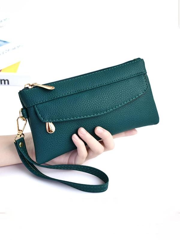 Women's Elegant Textured PU Leather Clutch with Wristlet Strap, Simple Soft Portable Wallet for Shopping and Commuting, Casual Trendy Versatile High-quality Daily Wallet