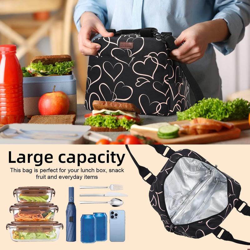 Ladies insulated lunch bag, large reusable lunch handbag with adjustable shoulder straps, cute and caring portable box refrigerated bag, very suitable for adult girls to travel, picnic, office, and work