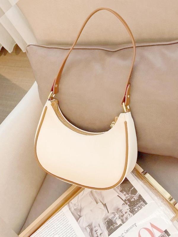 Women's Solid Color Half Moon Bag, Fashionable PU Leather Shoulder Bag for Daily Used, Casual Trendy Versatile High-quality Daily Commuting Bag