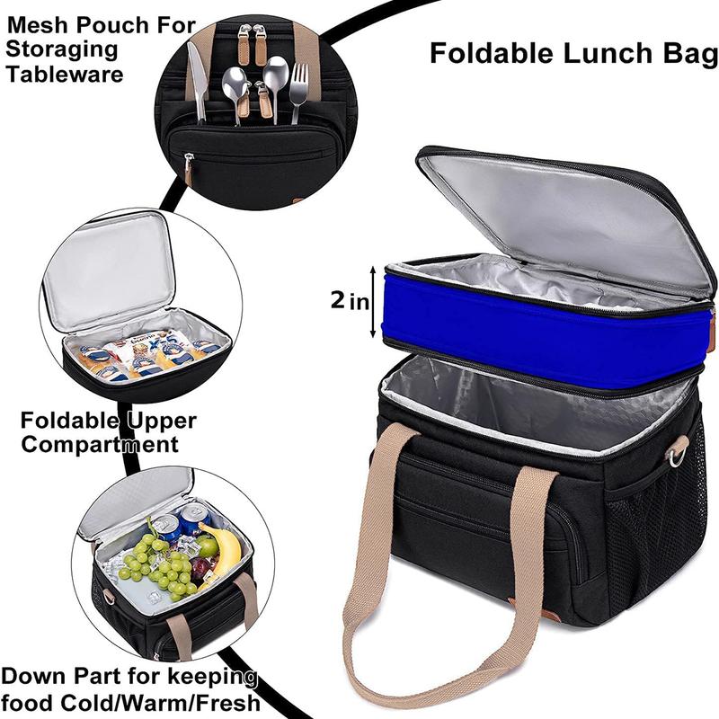 Lunch Bag for Women, Loncheras Para Mujer, Leakproof Insulated Large Lunchbox Dual Compartment Lunch Box Adult For Work Beach Picnic Hiking (15L) lunch bag portable lunch