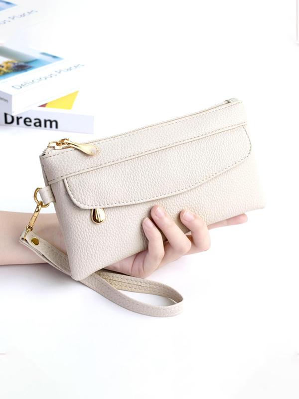 Women's Elegant Textured PU Leather Clutch with Wristlet Strap, Simple Soft Portable Wallet for Shopping and Commuting, Casual Trendy Versatile High-quality Daily Wallet