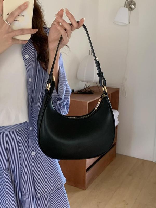 Women's Solid Color Half Moon Bag, Fashionable PU Leather Shoulder Bag for Daily Used, Casual Trendy Versatile High-quality Daily Commuting Bag