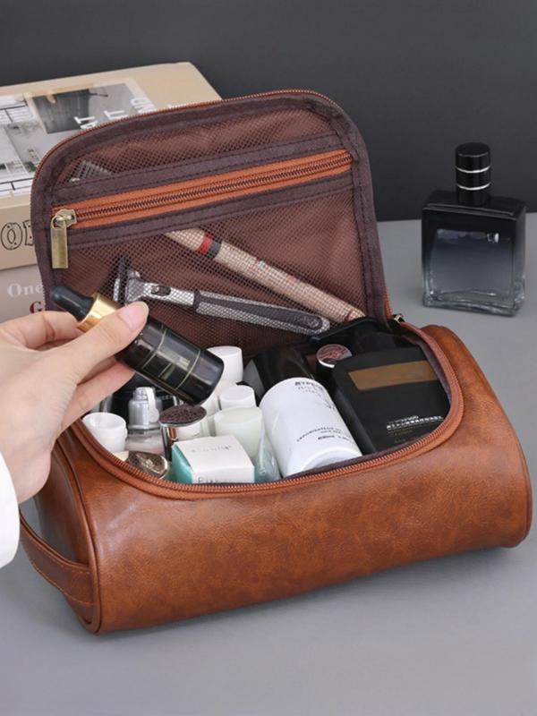 Men's Business Solid Color Large Capacity Toiletry Bag, Waterproof Portable Travel Toiletry Bag, Zipper Toiletry Organizer Pouch for Travel, Daily Use