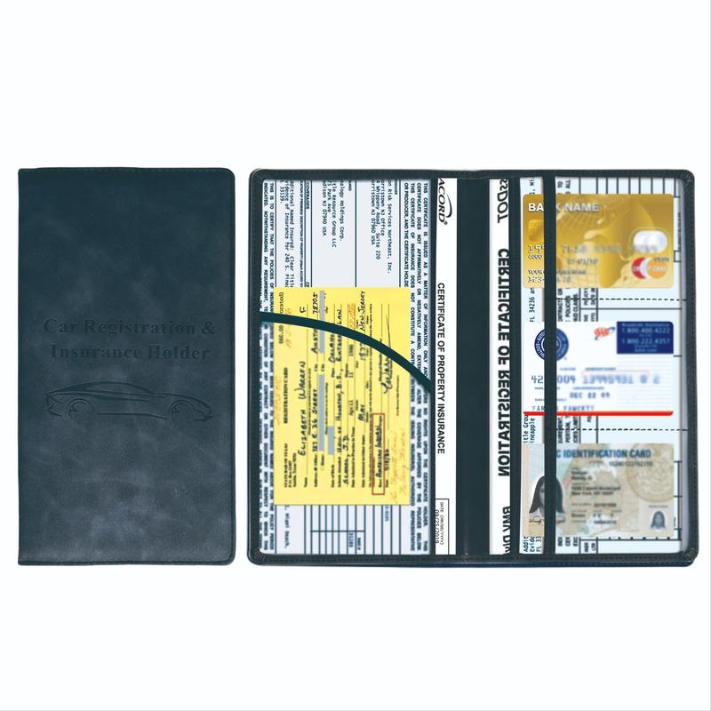 Car Registration & Insurance Card Holder, 1 Count PU Leather Wallet Style Car Registration Document Holder, Car Interior Accessories