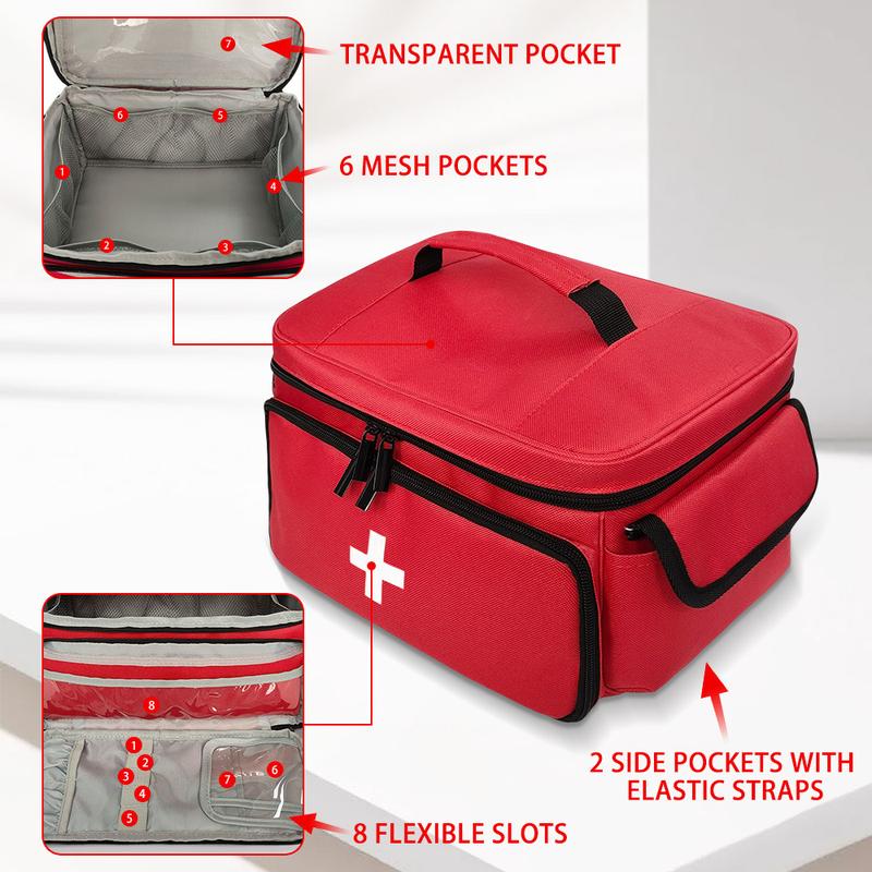 Medicine Organizer Storage Bag Empty, Home Health Nurse Bag, Pill Bottle Organizer Box, Medication First Aid Travel Bag for Nurses,Red