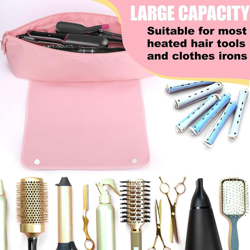 Hair Tools Travel Bag Heat Resistant Mat 2 in 1 Heat Resistant Glove Hair Styling Accessory Organizer and Heat Resistant Mat Haircare Accessories Travel Carrying Case for Straightener Curling Iron Hair Dryer, Portable Organizer Portable Cosmetic