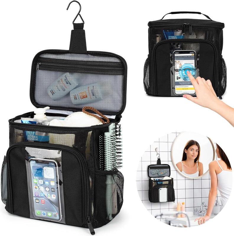 Shower Caddy, Toiletry Bags Dorm Room Essentials for College Students Girls, College Essentials With Transparent Front Pouch to Play Phone, Cleaning Caddy Portable for College