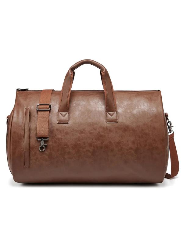 Men's Business Fashion Pu Leather Duffel Bag with Trolley Strap, Casual Solid Color Large Capacity Travel Bag, Multi-functional Travel Bag for Business Trip & Holiday