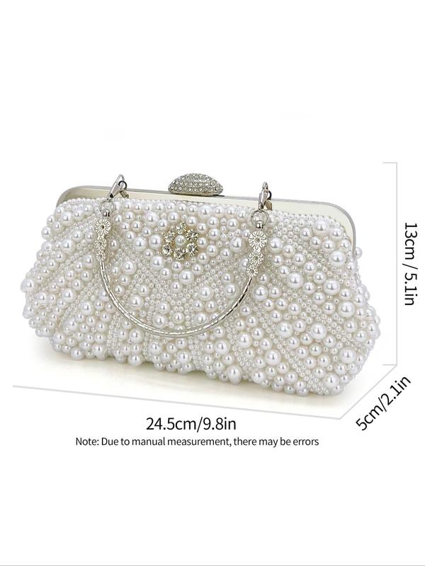 Women's Faux Pearl Decorated Evening Bag, Elegant Rhinestone Embellished Clutch for Party, Banquet