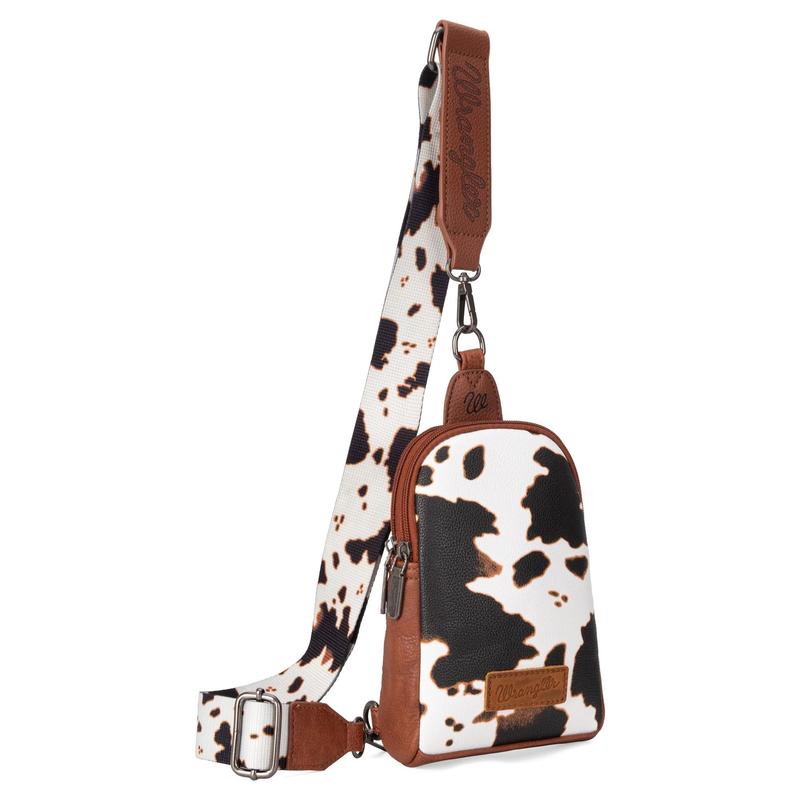 Wrangler Cow Print Crossbody Sling Chest Bag with Dual Zippered Compartment