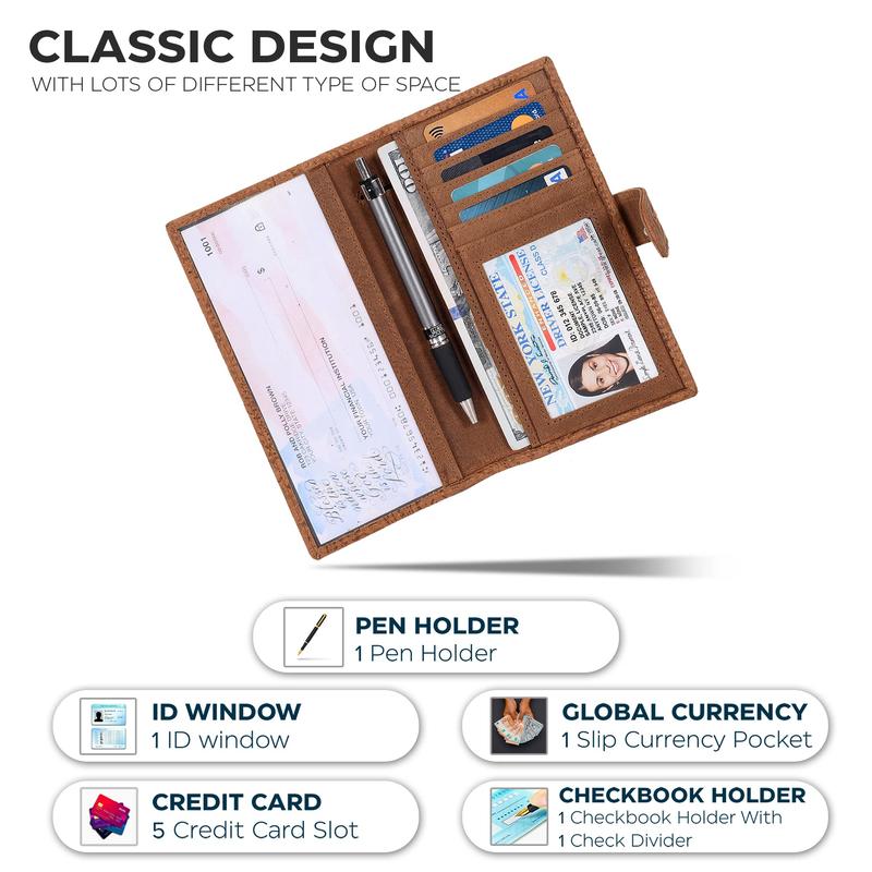 Checkbook Cover Slim Minimalist For Men with RFID Blocking Credit Card Holder Wallet