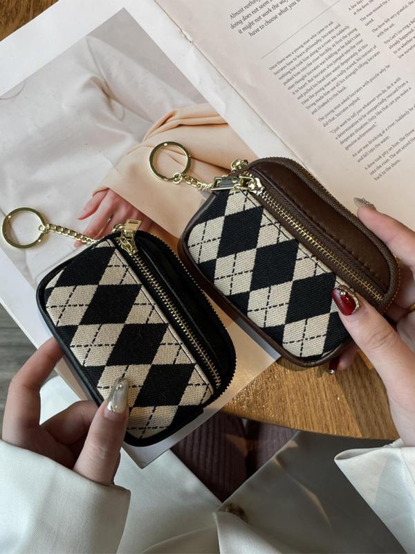 Fashionable Argyle Pattern Zipper Coin Purse, Casual Versatile Card Holder Wallet for Women, Trendy All-match & Exquisite Wallet for Birthday Gift