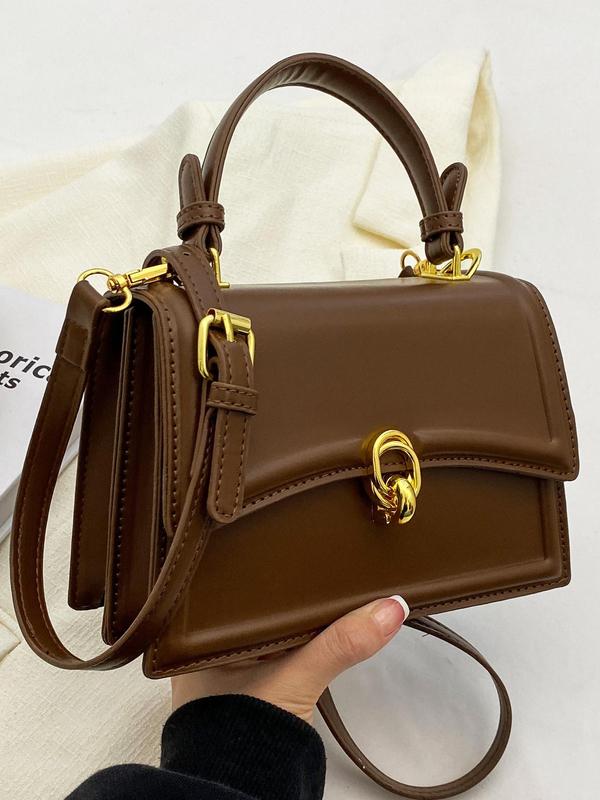 Women's Solid Color PU Leather Crossbody Bag, Fashionable Buckle Decorated Shoulder Bag for Daily Used, Casual Trendy Versatile High-quality Daily Commuting Bag