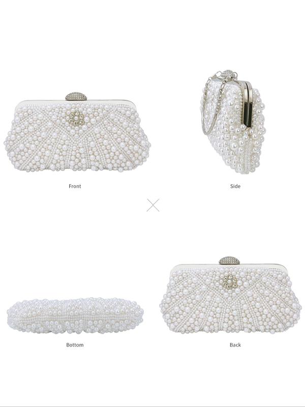 Women's Faux Pearl Decorated Evening Bag, Elegant Rhinestone Embellished Clutch for Party, Banquet