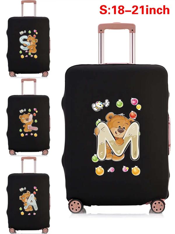 Cartoon Bear & Letter Pattern Luggage Cover, Elastic Baggage Dust Cover, Travel Accessories for 18-21 Inch Bag Suitcase