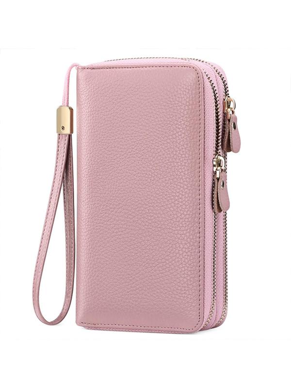 Genuine Leather Women's Solid Color Leather Long Wallet As Gift, Fashionable RFID Blocking Zipper Wristlet Handbag for Daily Used Daily Wallet for Women