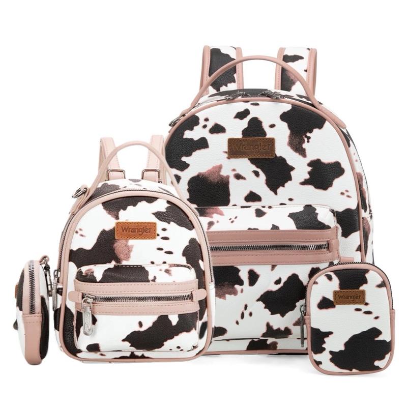 {Live Exclusive Bundle} Mommy and Me Wrangler Cow Print Mini and Full Size Fashion Backpack Set