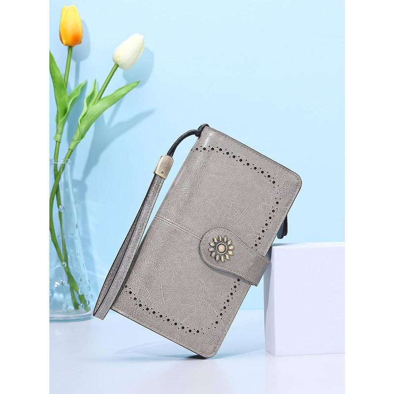 Womens Large Capacity  Leather RFID Blocking Wallets Wristlet Clutch Card Holder