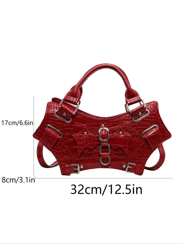 Summer Punk Goth Style Solid Color Rivet Decor Baguette Grunge Bag, New Fashion PU Underarm Bag & Handbag, All-match Commuter Bag for Work & Daily & Back To School