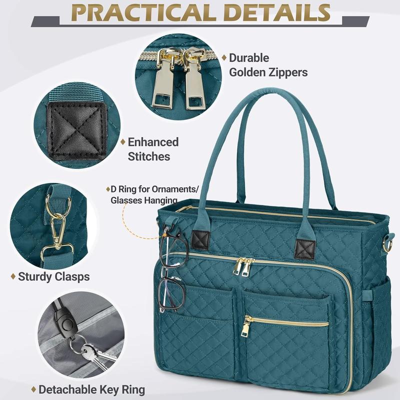 Teacher Tote Bag 15.6 inch Laptop Bag for Women Large Laptop Tote Work Bag Nurse Bag Professional Computer Messenger Bag with Insulated Pocket, Briefcase for Office, College, Nursing, Teal