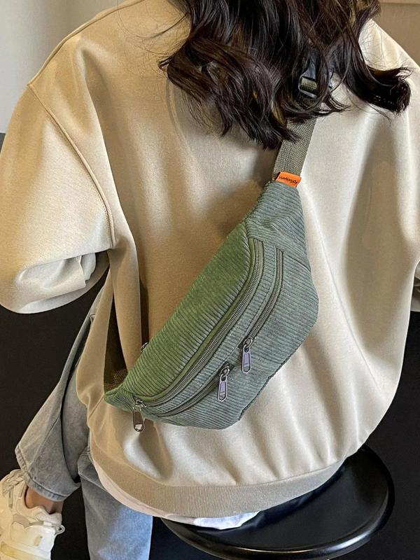 Women's Solid Color Fanny Pack, Fashionable Corduroy Zipper Chest Bag, All-match Commuter Bag for Daily Used