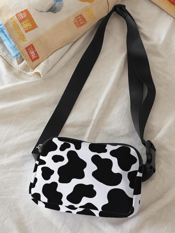 Fashionable Cow Print Fanny Pack, Casual Versatile Zipper Chest Bag for Women, Trendy All-match Sling Bag for Daily Use