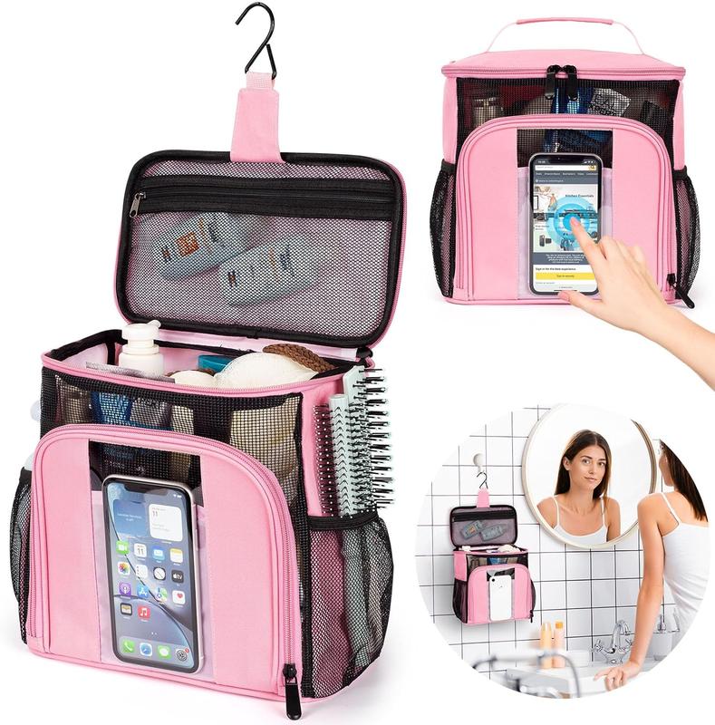 Shower Caddy, Toiletry Bags Dorm Room Essentials for College Students Girls, College Essentials With Transparent Front Pouch to Play Phone, Cleaning Caddy Portable for College