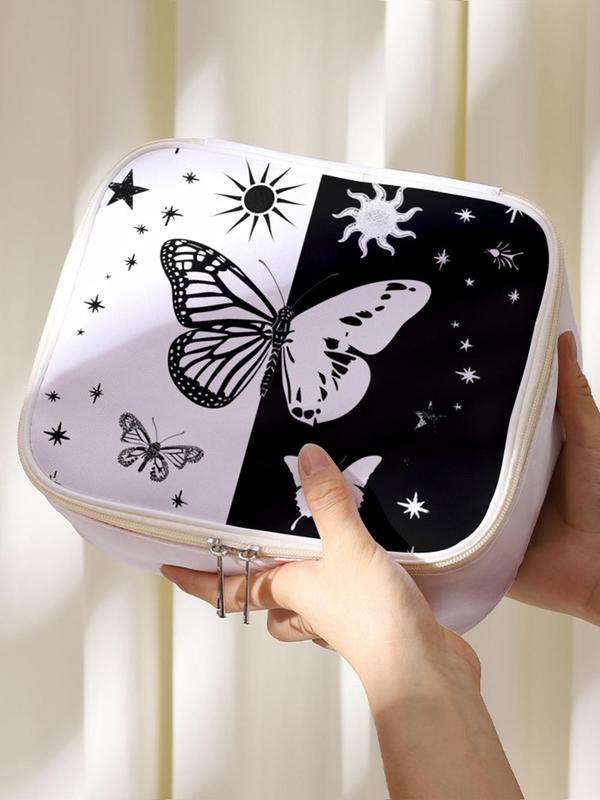 Butterfly Pattern Makeup Bag, Large Capacity Cosmetics Storage Bag, Portable Travel Cosmetics Storage Bag, Casual Fashion Storage Bag with Zipper Closure