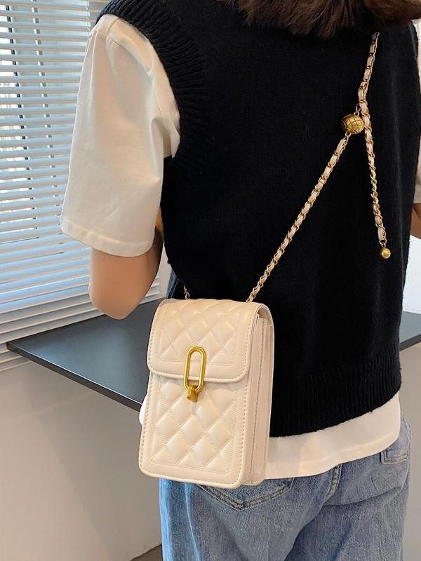 Women's Fashion Quilted Chain Strap Square Bag, Solid Color Rhombus Embossed Crossbody Bag, All-match Commuter Bag for Work & Daily Used, Daily Clothing Decor