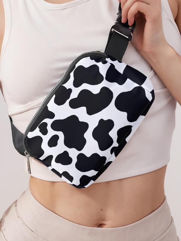 Fashionable Cow Print Fanny Pack, Casual Versatile Zipper Chest Bag for Women, Trendy All-match Sling Bag for Daily Use