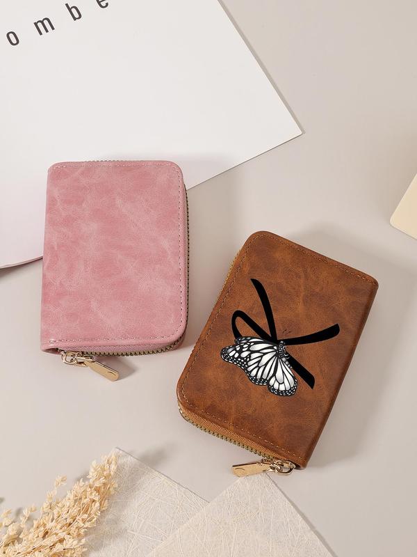 Fashionable Butterfly & Letter Pattern Short Wallet, Casual Versatile Zipper Card Holder, High-quality Credit Card Storage Bag for Outdoor, Travel, and Back to School Use