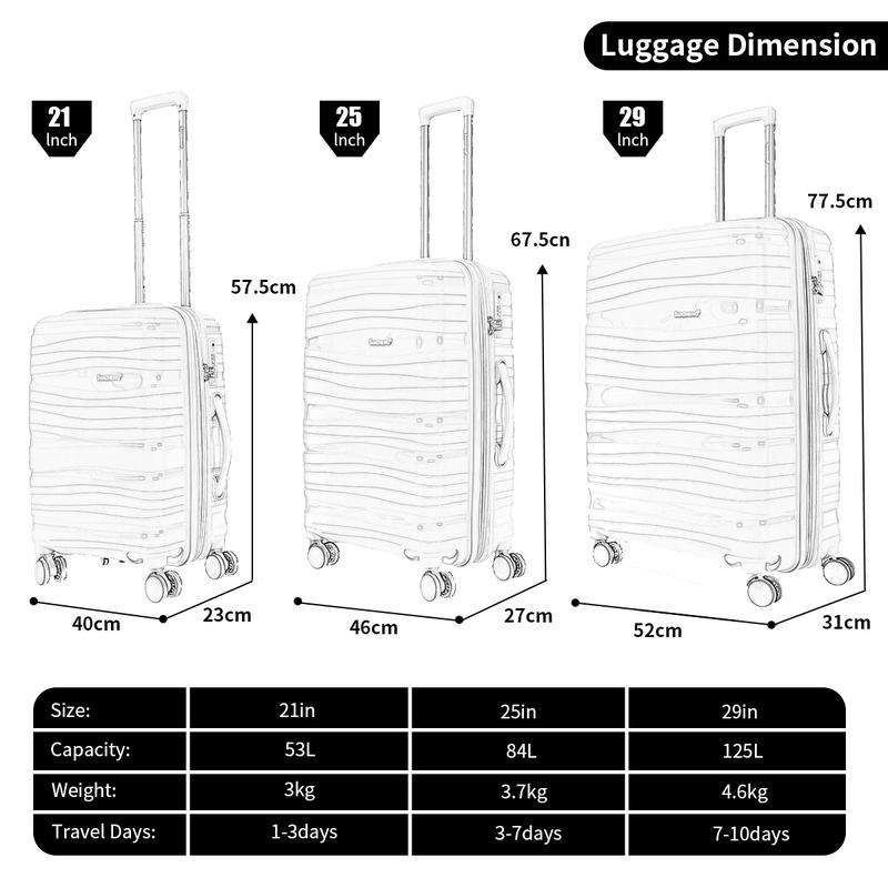 Luggage Set  3-Piece Hardside Expandable 25% more space 100% PP Suitcase with Double Spinner Wheels TSA Lock–  20inch 24inch 30inch PP-Z08-3 EXPANDABLE