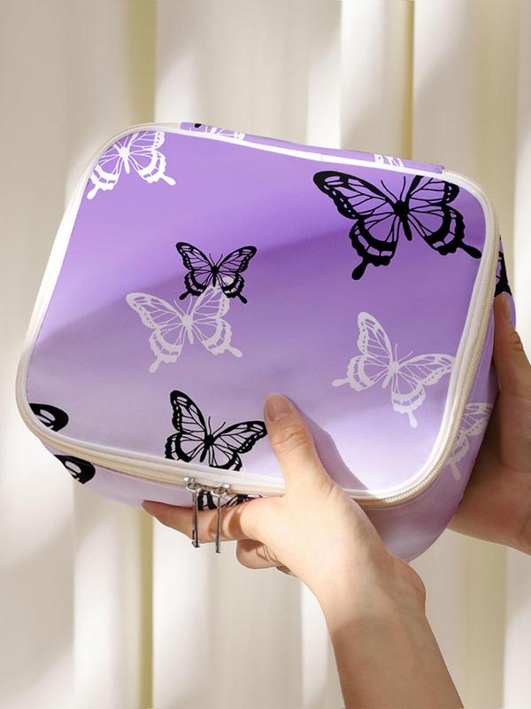 Butterfly Pattern Makeup Bag, Large Capacity Cosmetics Storage Bag, Portable Travel Cosmetics Storage Bag, Casual Fashion Storage Bag with Zipper Closure