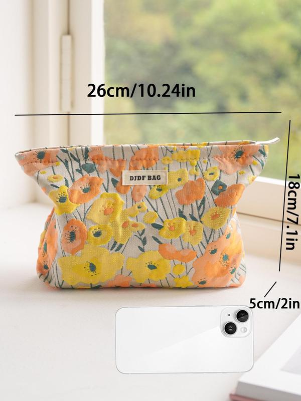 Floral Pattern Makeup Bag, Large Capacity Cosmetic Storage Bag, Portable Zipper Makeup Organizer Pouch, Versatile Storage Bag for Travel, Gym, Office, Home