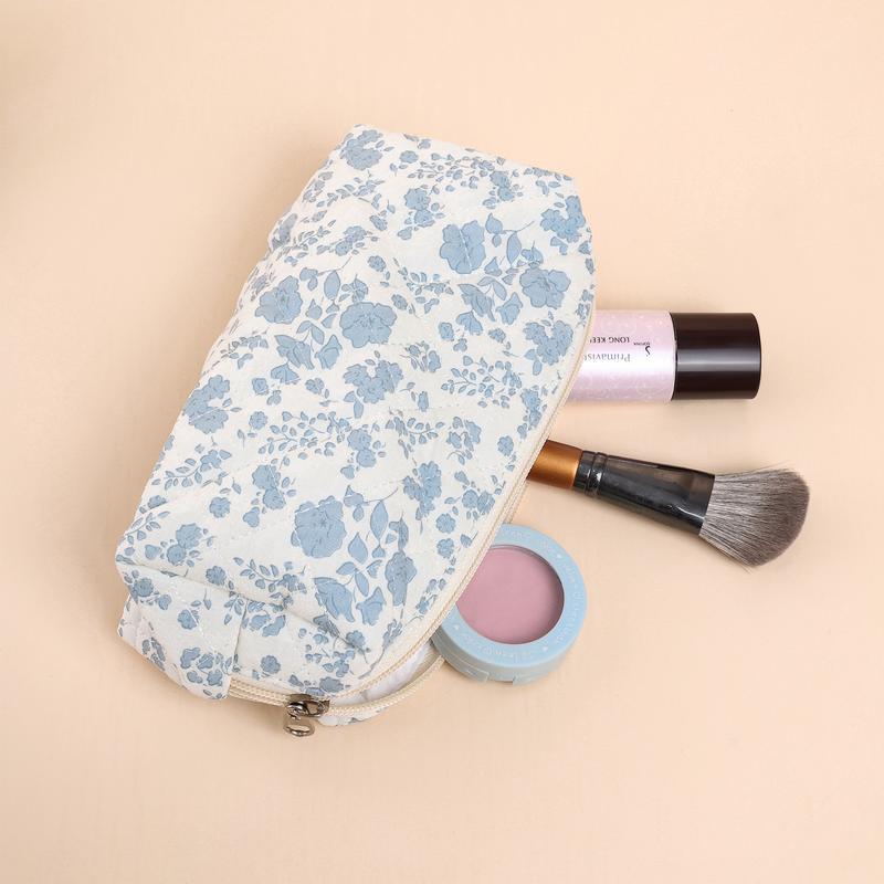 3 Piece Floral Cotton Quilted Makeup Bag Set - Spacious Toiletry Travel Organizer for Women Cute Cosmetic Bag, Perfect for Daily Use and Travel