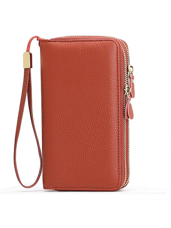 Genuine Leather Women's Solid Color Leather Long Wallet As Gift, Fashionable RFID Blocking Zipper Wristlet Handbag for Daily Used Daily Wallet for Women