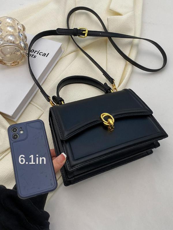 Women's Solid Color PU Leather Crossbody Bag, Fashionable Buckle Decorated Shoulder Bag for Daily Used, Casual Trendy Versatile High-quality Daily Commuting Bag