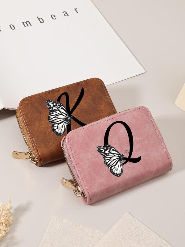 Fashionable Butterfly & Letter Pattern Short Wallet, Casual Versatile Zipper Card Holder, High-quality Credit Card Storage Bag for Outdoor, Travel, and Back to School Use