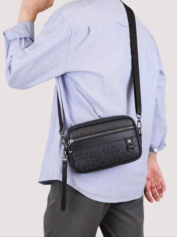 Men's Fashionable Plain Color Crossbody Bag, Pu Leather Zipper Shoulder Bag for Daily Used, Casual Trendy Versatile High-quality Daily Commuting Bag