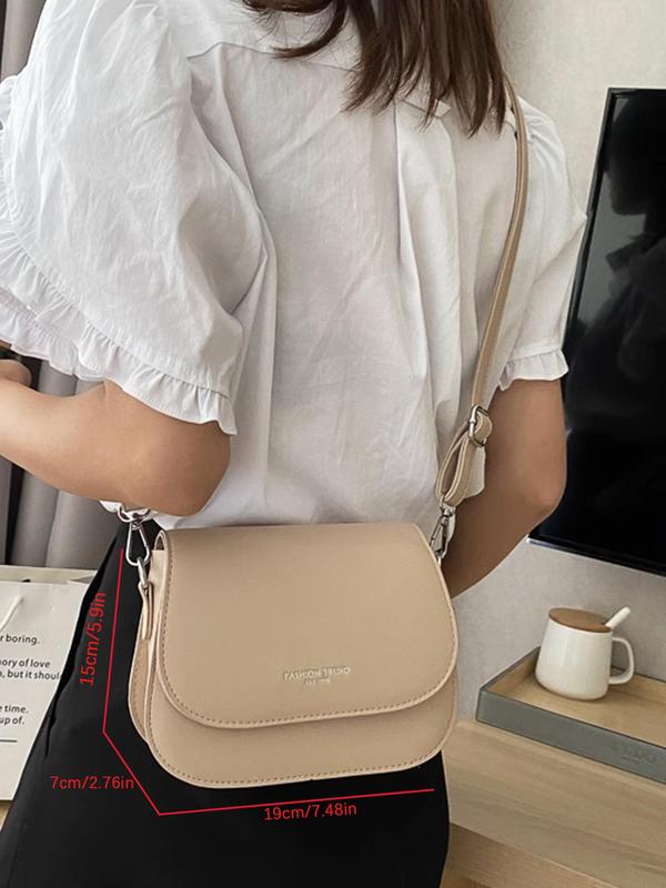 Women's Minimalist Casual Plain Crossbody Bag, Fashionable Letter Design Saddle Crossbody Bag with Adjustable Strap For Work & Daily Used