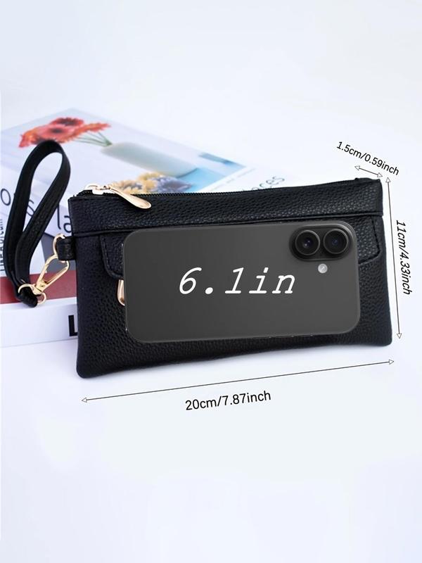 Women's Elegant Textured PU Leather Clutch with Wristlet Strap, Simple Soft Portable Wallet for Shopping and Commuting, Casual Trendy Versatile High-quality Daily Wallet