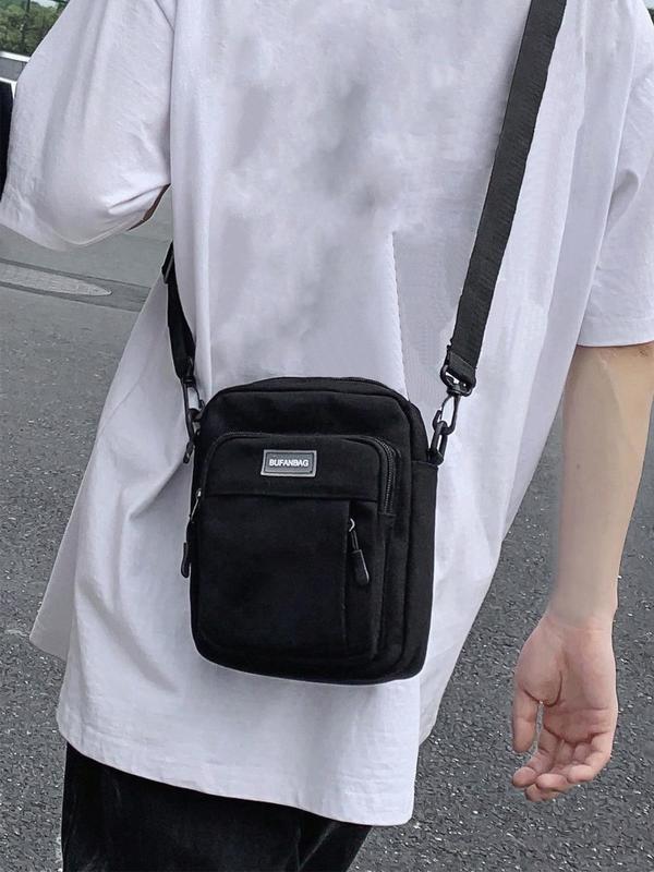 Men's Casual Solid Color Zipper Crossbody Bag, Fashionable Lightweight Crossbody Bag for Daily Used, Casual Trendy Versatile High-quality Daily Commuting Bag