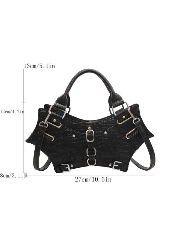 Summer Punk Goth Style Solid Color Rivet Decor Baguette Grunge Bag, New Fashion PU Underarm Bag & Handbag, All-match Commuter Bag for Work & Daily & Back To School