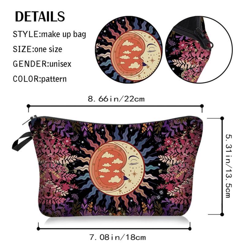 Sun and Moon Pattern Portable Cosmetic Storage Bag, Space Saving Large Capacity Zipper Makeup Container, Versatile Travel Toiletry Organizer Pouch