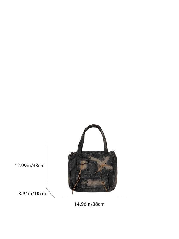 Women's Street Style Distressed Bowknot Design Tote Bag, Vintage Trendy Large Capacity Shoulder College Bag, Chic All-match Y2k Crossbody Bag for Daily Life Fall, Birthday Gifts