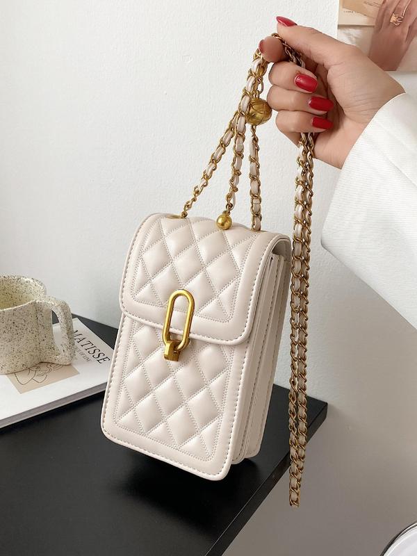 Women's Fashion Quilted Chain Strap Square Bag, Solid Color Rhombus Embossed Crossbody Bag, All-match Commuter Bag for Work & Daily Used, Daily Clothing Decor