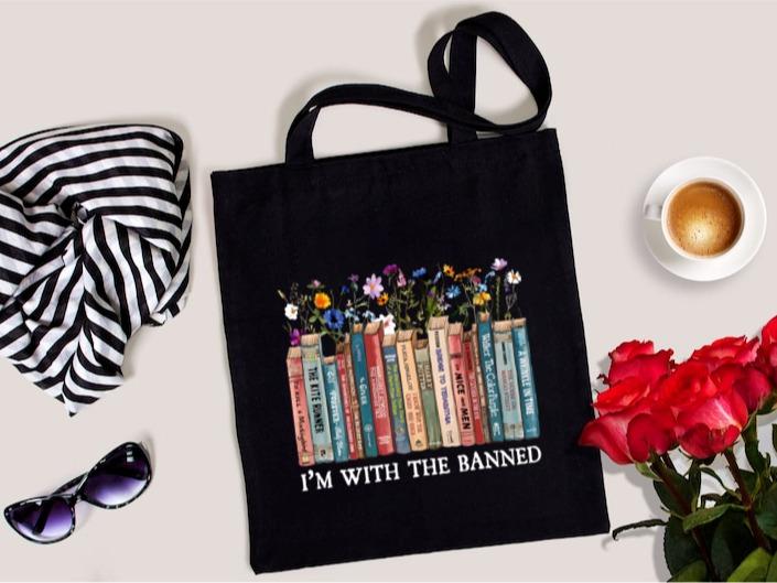 I'm With The Banned Book Tote Bag, Reading Book Tote Bag, Banned Book Tote Bag, Gift For Librarian, Book lover Tote bag, Floral Book Tote Bag