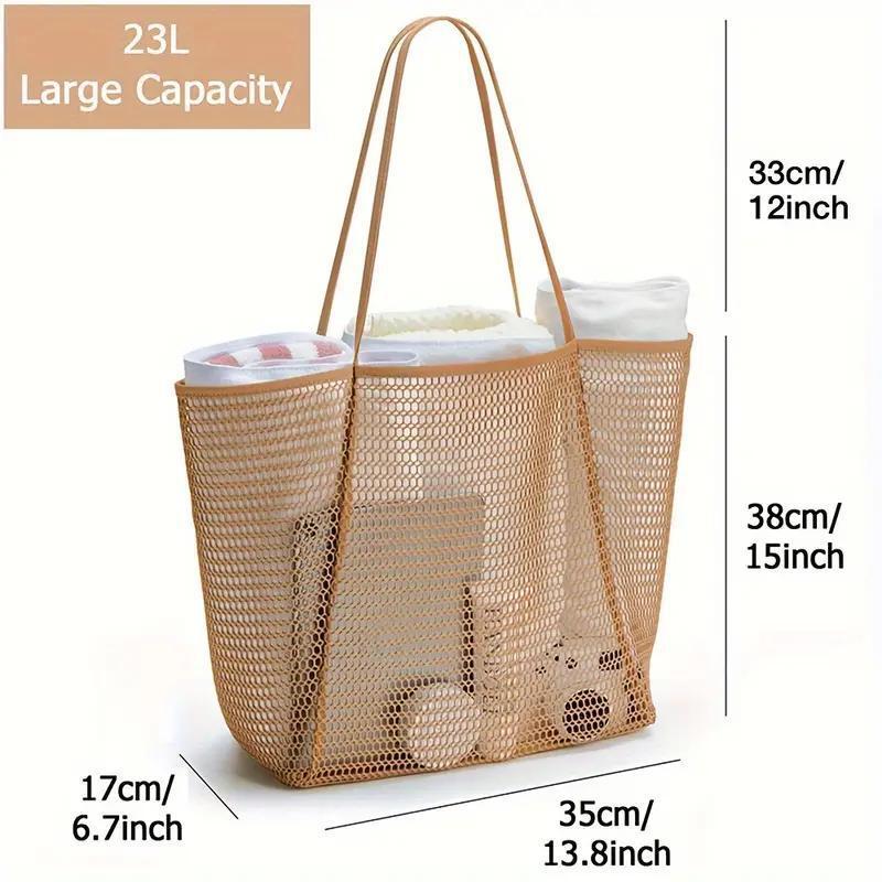 Mesh Swimming Storage Bag, Solid Color Foldable & Lightweight Shoulder Tote Bag, Outdoor Storage Bag for Swimming Beach