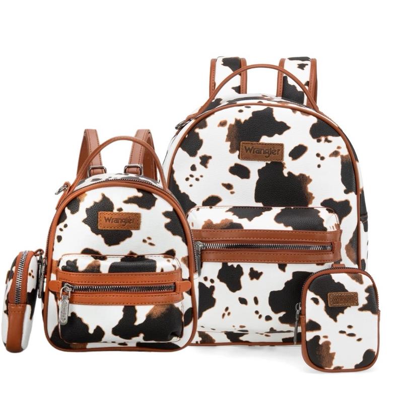 {Live Exclusive Bundle} Mommy and Me Wrangler Cow Print Mini and Full Size Fashion Backpack Set