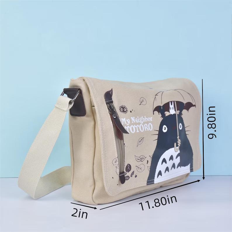 Totoro Canvas Satchel Bag, Japanese Shoulder Bag, Handmade School Bag,Christmas Gift